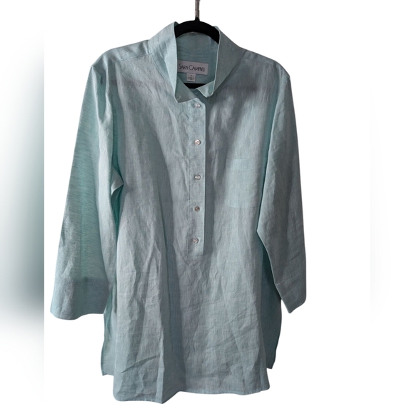Sara Campbell Linen Green Tunic sz XL - Picture 1 of 7